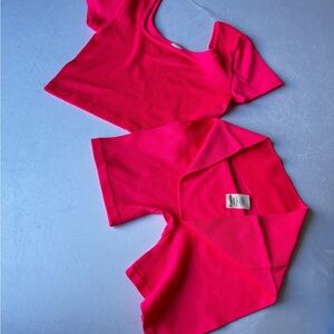 Vibrant Pink Crop Top and Shorts Set